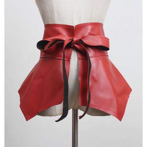 Personality soft black red brown coffee leather wide waistband for shirt dress decoration ruffled banding belt decorative dress skirt waist girdle belt for women